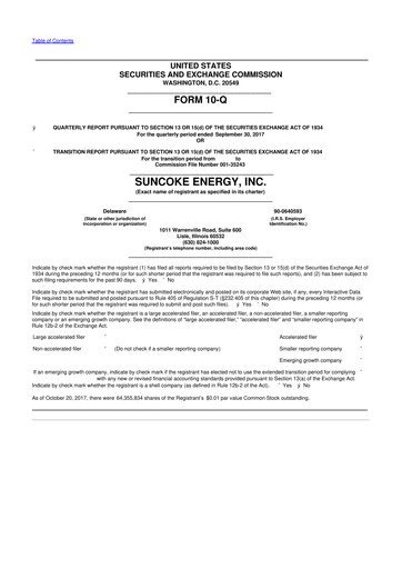 Vorschaubild SunCoke Energy
 10-Q Quartalsbericht 2017 
