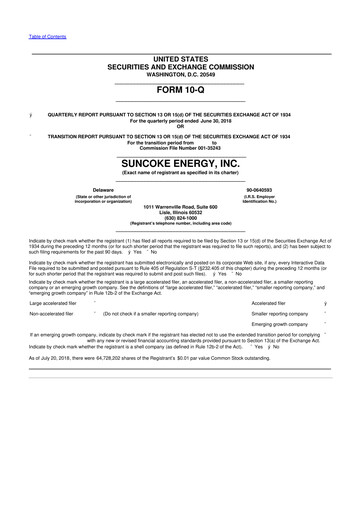 Vorschaubild SunCoke Energy
 10-Q Quartalsbericht 2018 
