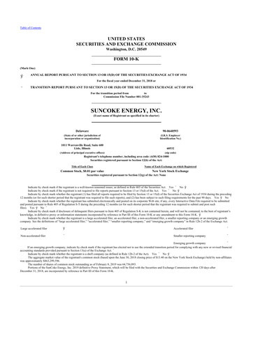 Thumbnail SunCoke Energy
 10-K Annual Report 2018