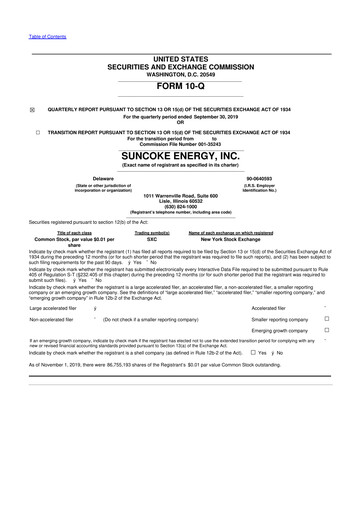 Vorschaubild SunCoke Energy
 10-Q Quartalsbericht 2019 