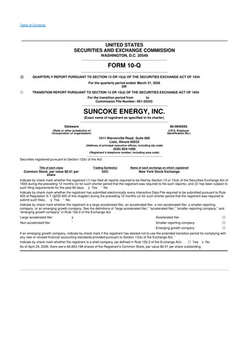 Thumbnail SunCoke Energy
 10-Q Quarterly Report FY 
