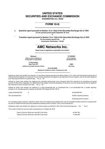 Thumbnail AMC Networks
 10-Q Quarterly Report FY2018 