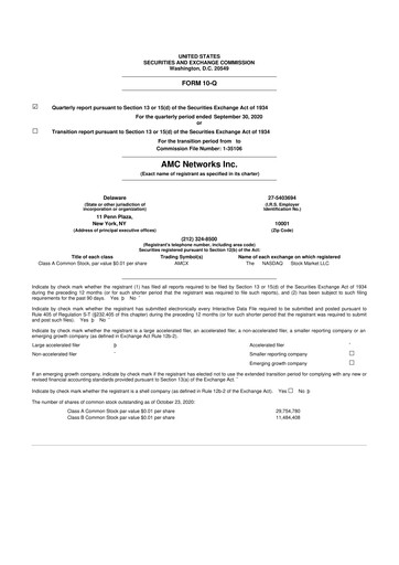 Thumbnail AMC Networks
 10-Q Quarterly Report FY2020 