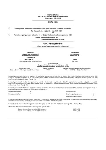 Thumbnail AMC Networks
 10-Q Quarterly Report FY2021 