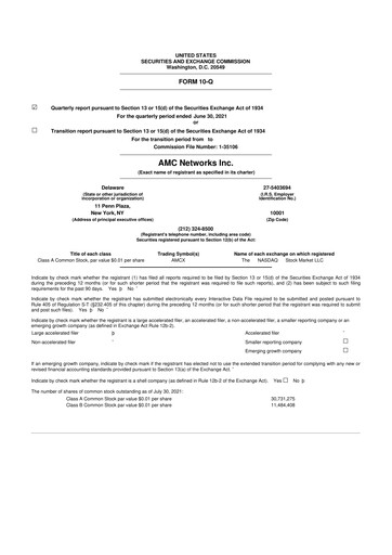 Thumbnail AMC Networks
 10-Q Quarterly Report FY2021 