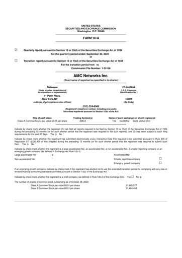 Thumbnail AMC Networks
 10-Q Quarterly Report FY2022 