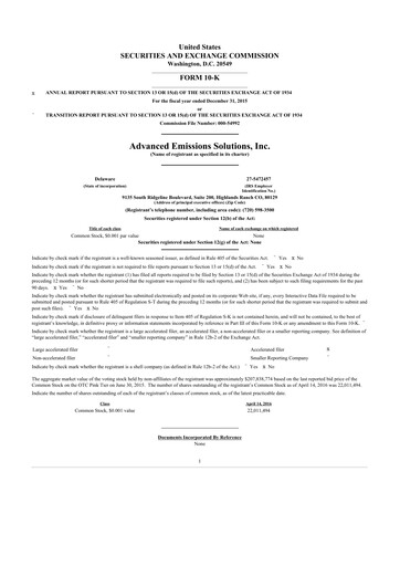 Thumbnail Arq Inc. 10-K Annual Report 2015