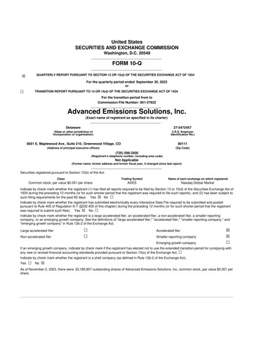 Vorschaubild Arq Inc. 10-Q Quartalsbericht 2023 