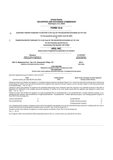 Vorschaubild Arq Inc. 10-Q Quartalsbericht 2024 