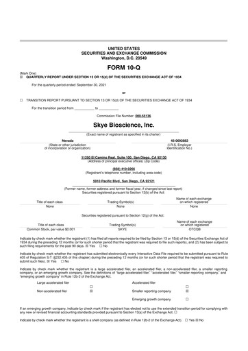 Miniature Skye Bioscience 10-Q Rapport trimestriel 2021 