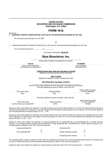 Miniature Skye Bioscience 10-Q Rapport trimestriel 2022 