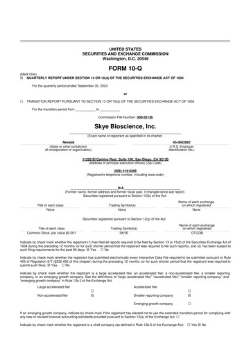 Miniature Skye Bioscience 10-Q Rapport trimestriel 2023 