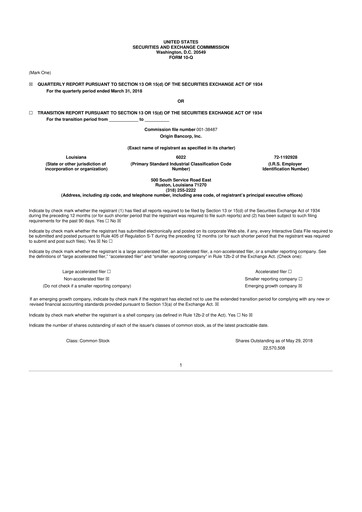 Vorschaubild Origin Bancorp 10-Q Quartalsbericht  