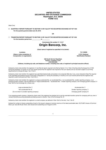 Vorschaubild Origin Bancorp 10-Q Quartalsbericht 2018 