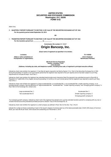Vorschaubild Origin Bancorp 10-Q Quartalsbericht 2018 