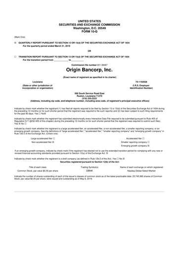 Vorschaubild Origin Bancorp 10-Q Quartalsbericht 2019 