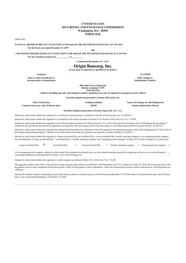 Thumbnail Origin Bancorp 10-K Annual Report 2019