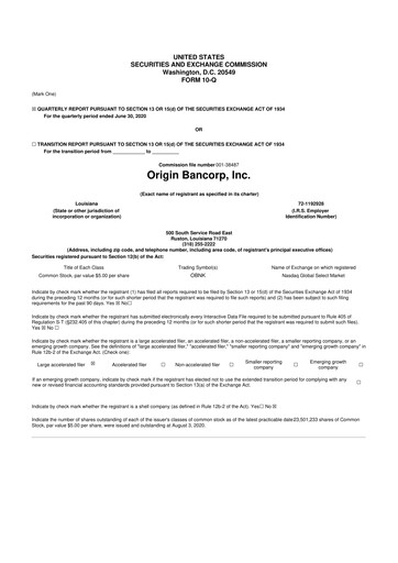 Vorschaubild Origin Bancorp 10-Q Quartalsbericht 2020 