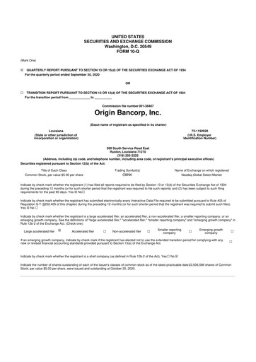 Vorschaubild Origin Bancorp 10-Q Quartalsbericht 2020 