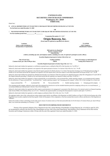 Thumbnail Origin Bancorp 10-K Annual Report 2020