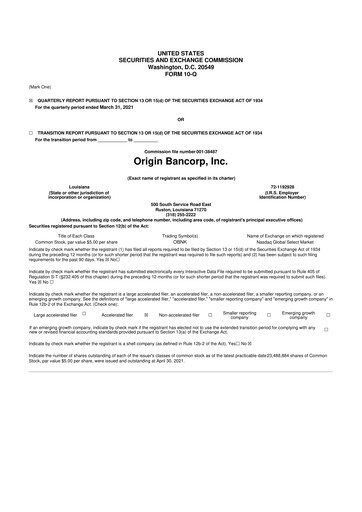 Vorschaubild Origin Bancorp 10-Q Quartalsbericht 2021 