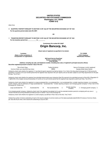 Vorschaubild Origin Bancorp 10-Q Quartalsbericht 2021 