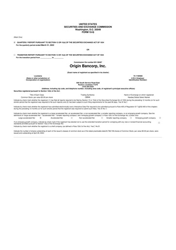 Vorschaubild Origin Bancorp 10-Q Quartalsbericht 2022 