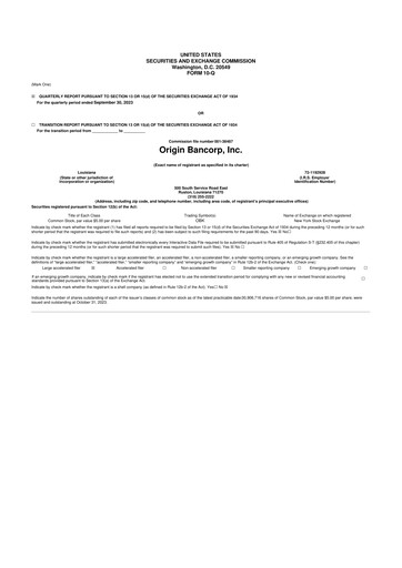 Vorschaubild Origin Bancorp 10-Q Quartalsbericht 2023 