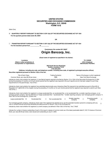 Vorschaubild Origin Bancorp 10-Q Quartalsbericht 2024 