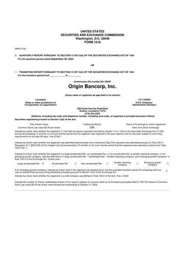 Vorschaubild Origin Bancorp 10-Q Quartalsbericht 2024 