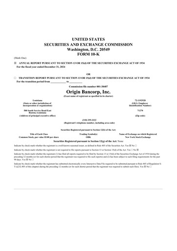 Thumbnail Origin Bancorp 10-K Annual Report 2024