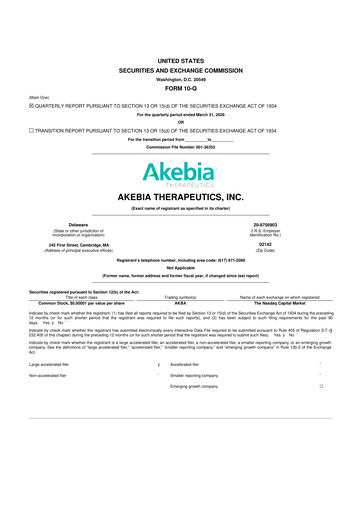 Miniature Akebia Therapeutics 10-Q Rapport trimestriel  