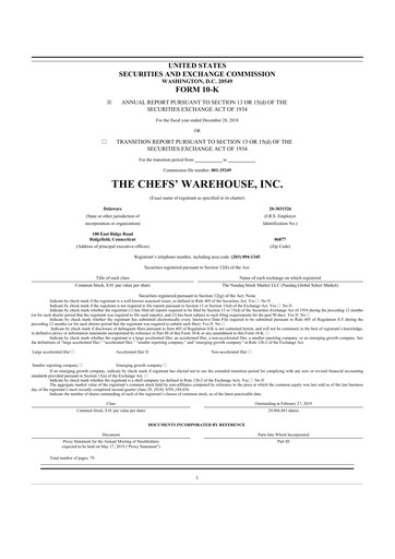 Thumbnail Chefs' Warehouse 10-K Annual Report 2018