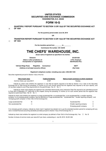 Thumbnail Chefs' Warehouse 10-Q Quarterly Report FY2019 