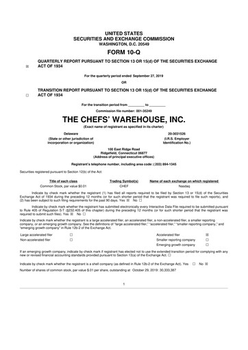 Thumbnail Chefs' Warehouse 10-Q Quarterly Report FY2019 