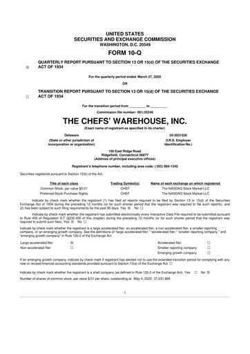 Thumbnail Chefs' Warehouse 10-Q Quarterly Report FY2020 