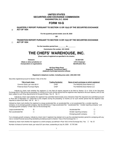 Thumbnail Chefs' Warehouse 10-Q Quarterly Report FY2020 