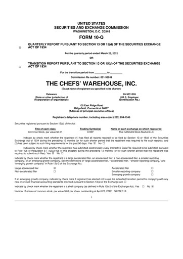 Thumbnail Chefs' Warehouse 10-Q Quarterly Report FY2022 