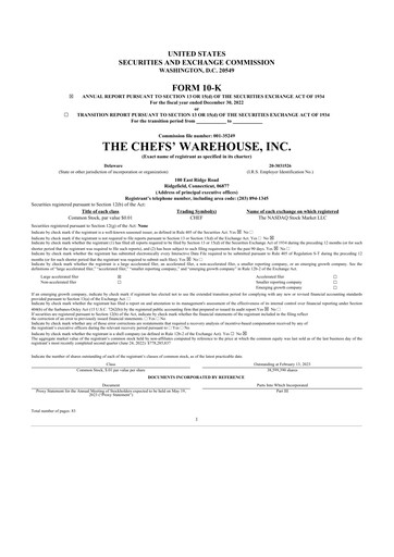 Thumbnail Chefs' Warehouse 10-K Annual Report 2022