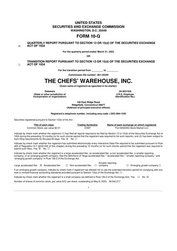 Thumbnail Chefs' Warehouse 10-Q Quarterly Report FY2023 