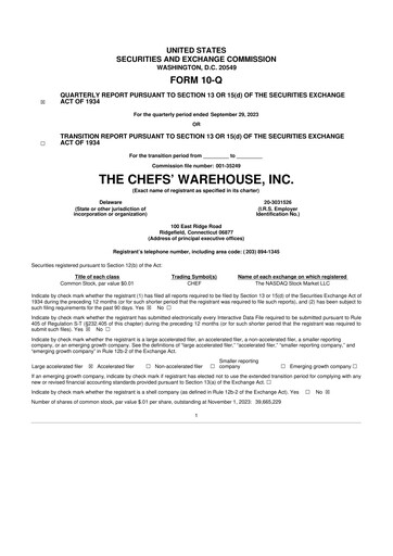 Thumbnail Chefs' Warehouse 10-Q Quarterly Report FY2023 