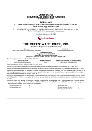 Thumbnail Chefs' Warehouse 10-K Annual Report 2025