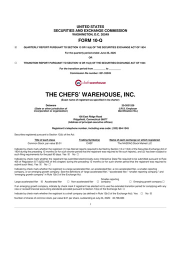 Thumbnail Chefs' Warehouse 10-Q Quarterly Report FY2026 