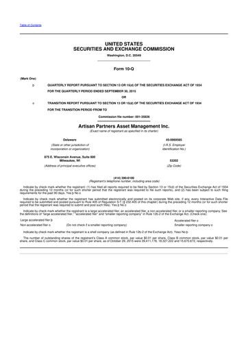 Thumbnail Artisan Partners 10-Q Quarterly Report FY2015 