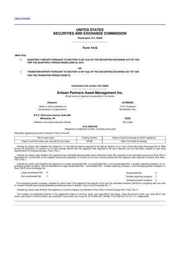 Thumbnail Artisan Partners 10-Q Quarterly Report FY2019 