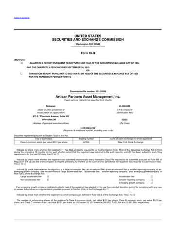 Thumbnail Artisan Partners 10-Q Quarterly Report FY2019 