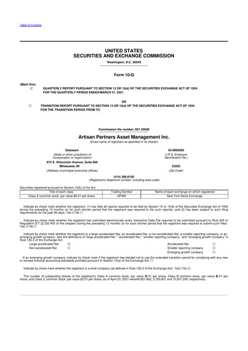 Thumbnail Artisan Partners 10-Q Quarterly Report FY2021 