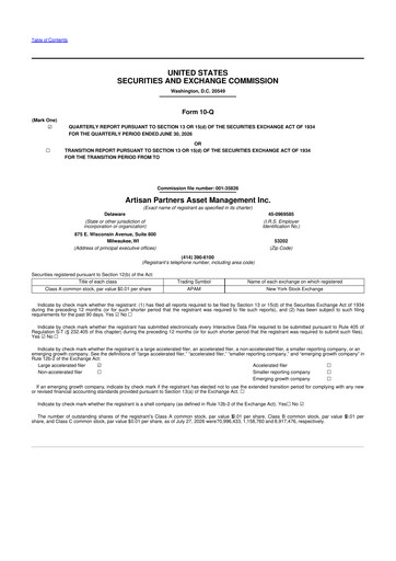 Miniature Artisan Partners 10-Q Rapport trimestriel 2026 