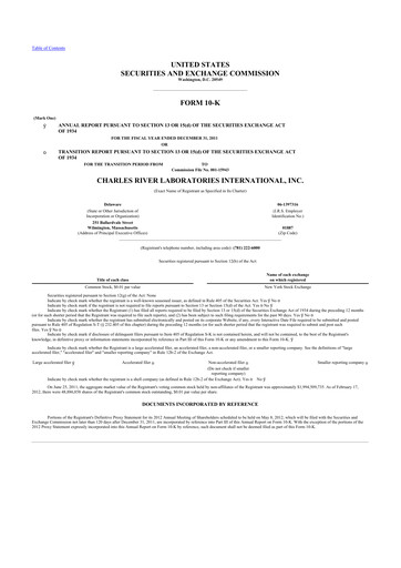 Thumbnail Charles River Laboratories
 10-K Annual Report 2011