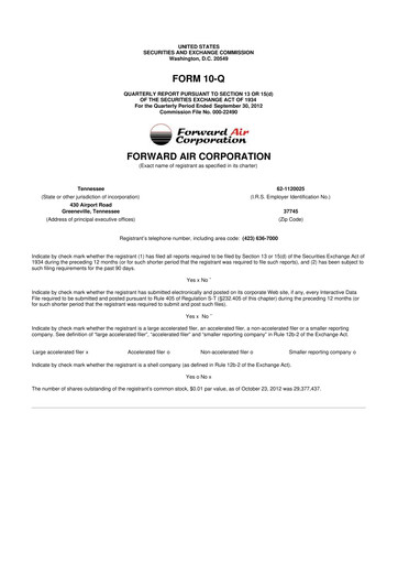 Thumbnail Forward Air 10-Q Quarterly Report FY2012 